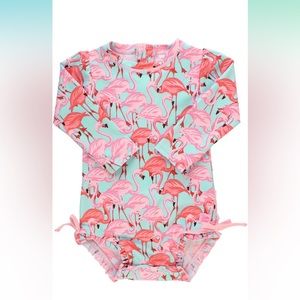 NWOT Rufflebutts Swimsuit Teal & Pink Flamingo 6-12m